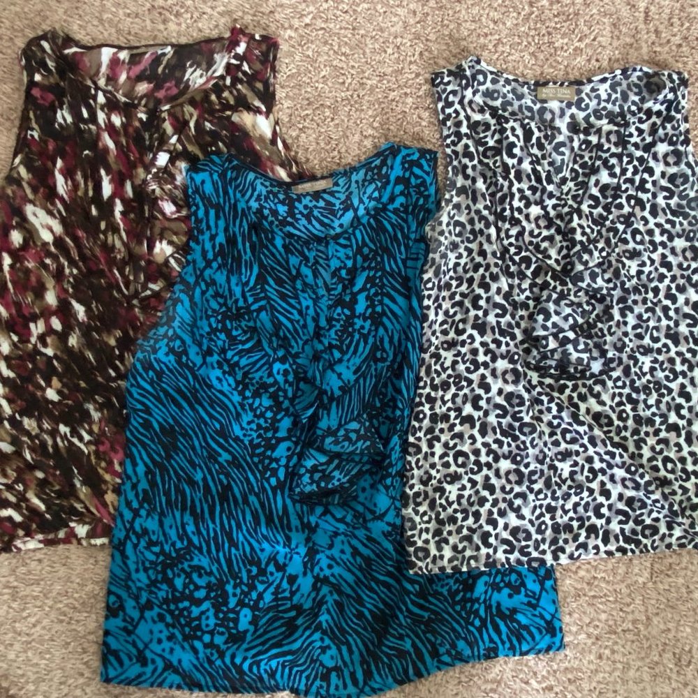 Miss Tina by Tina Knowles Ruffled Neckline Sleeveless Tank Top - Bundle of 3!